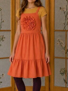 Kiwi Girls 16 Orange 3D Rosette Dress Tiered Ruffle Boutique Fall